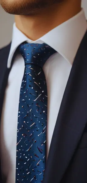 navy blue tie with a matching formal suit for men
