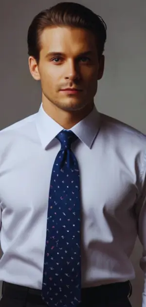 Striped necktie in navy blue with a sleek dress shirt