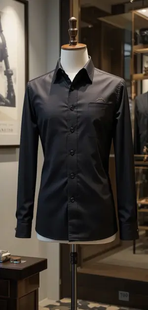 Black dress shirt with a stylish finish, ideal for formal occasions.