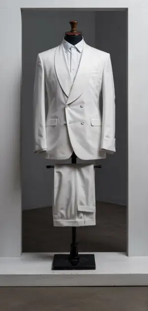 White double-breasted suit with a clean, modern design.