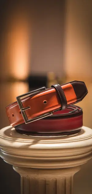 Dark red and brown leather belt for men