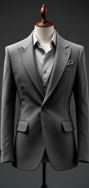 Charcoal blazer with striped shirt and matching vest