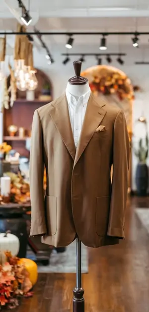 Fall blazer with white shirt in warm interior