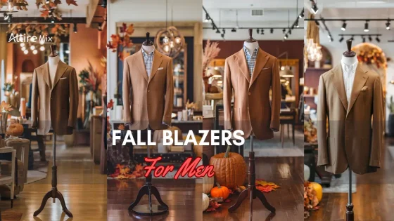 Fall Blazers For men on display with autumn decor.