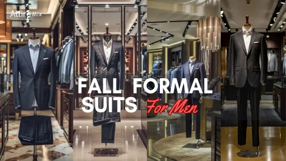 Elegant display of fall formal suits for men in a luxury store