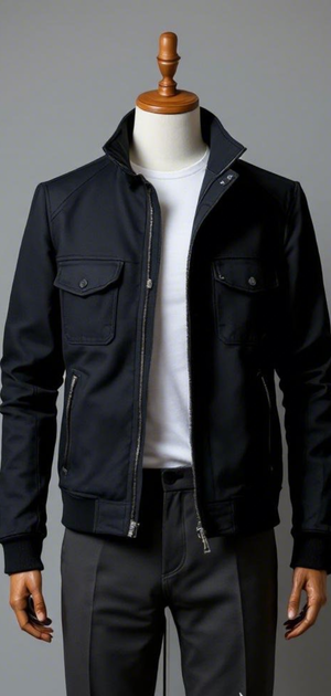 Taupe fall jacket with button closure and flap pockets