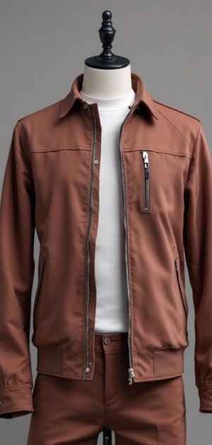 Brown fall jacket with zip front and chest pocket