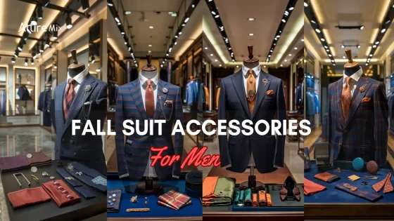 Collage of Fall Suit Accessories For men with accessories, including ties, lapel pins, and pocket squares.