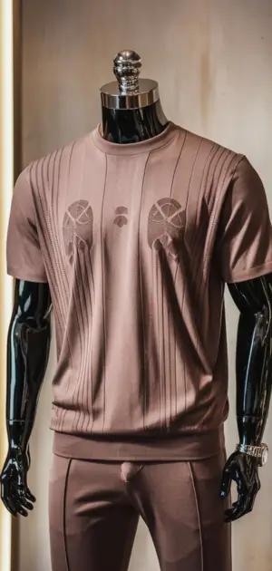 Modern embossed T-shirt in earthy tones for men