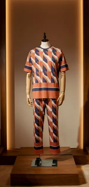 Geometric-patterned T-shirt and matching trousers for men