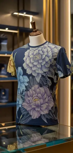 Modern floral design T-shirt on a mannequin