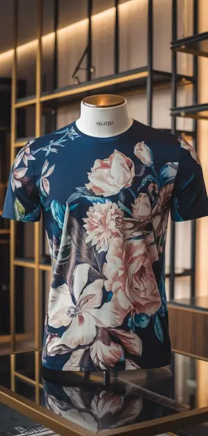 Detailed floral print T-shirt on display