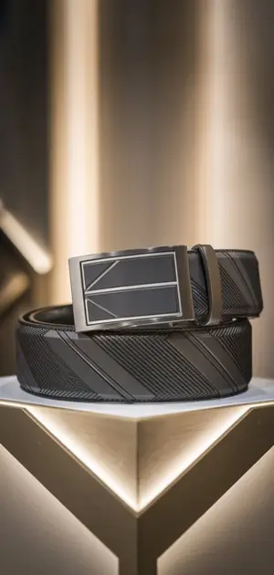 Dark belt with geometric lines and square buckle