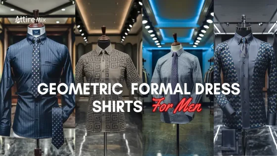 Collection of geometric formal dress shirts for men in varied designs and colors