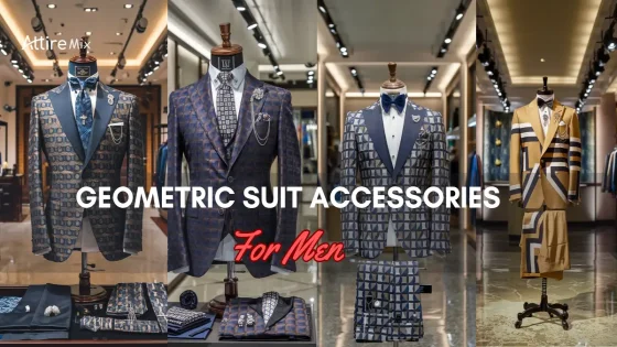 Collage of Geometric Suit Accessories For men and matching accessories displayed in a luxury store