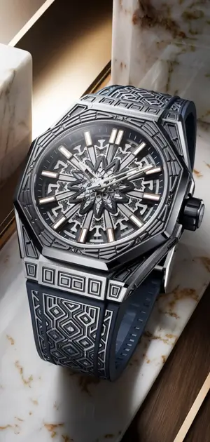 Luxury geometric-patterned watch with a star-inspired dial design