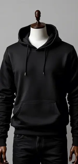 Plain black hoodie with no visible logos or graphics