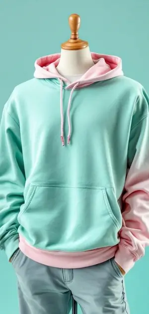 Aqua hoodie with pink inner hood, cuffs, and sleeves for a color-block effect
