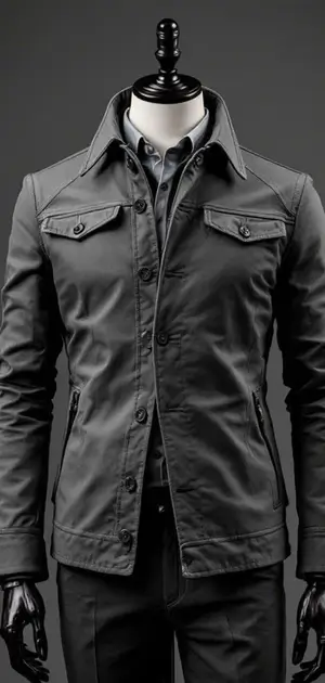Dark grey casual jacket with button details