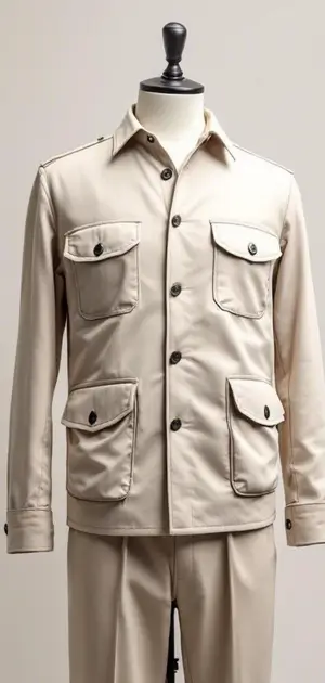 Cream-colored spring jacket with four flap pockets