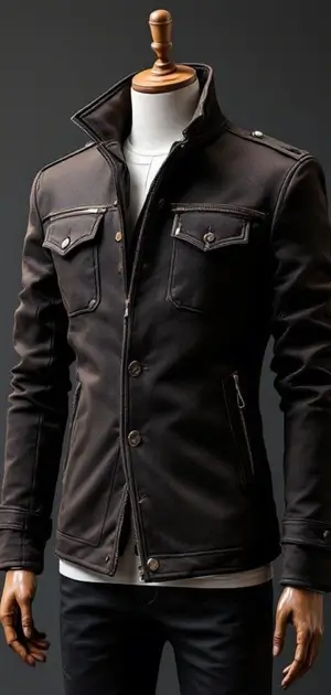Black casual jacket with flap chest pockets and button closure
