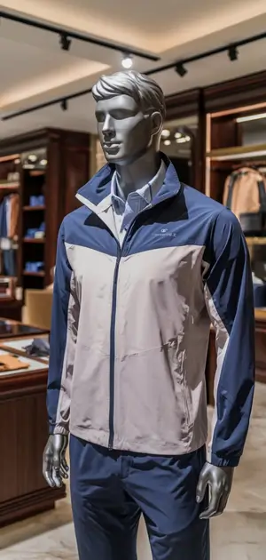 Navy and beige sporty men's spring jacket