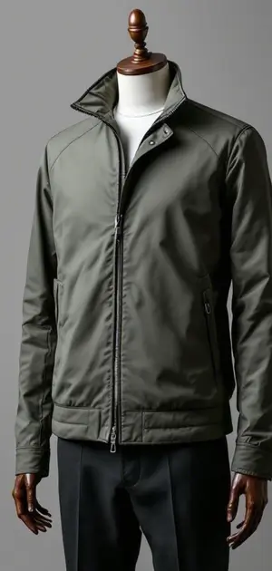 Olive green summer jacket with zipper front and side pockets