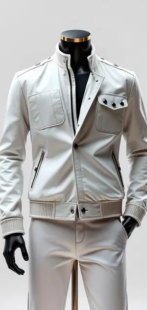 White biker-style jacket with multiple zip pockets