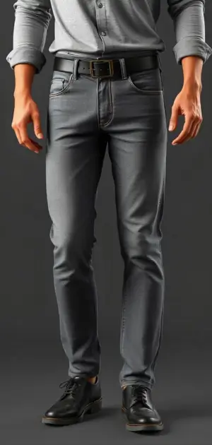 Light grey slim-fit jeans styled with a dressy touch