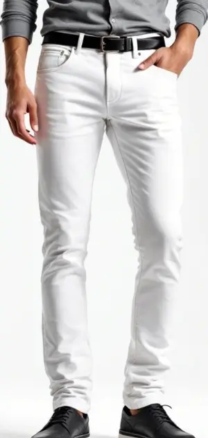 White slim-fit jeans styled with black accessories