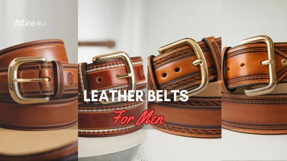 Collection of brown Leather Belts For men with polished gold buckles on display
