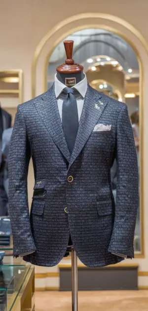 Textured grey linen blazer for men