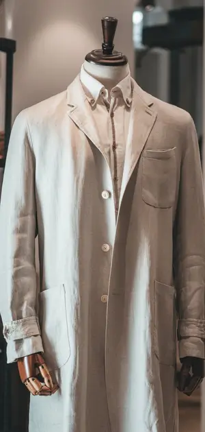 Single-breasted linen coat with button closure