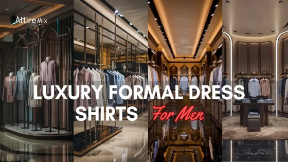 Mannequins displaying luxury dress shirts in soft lighting and a modern store