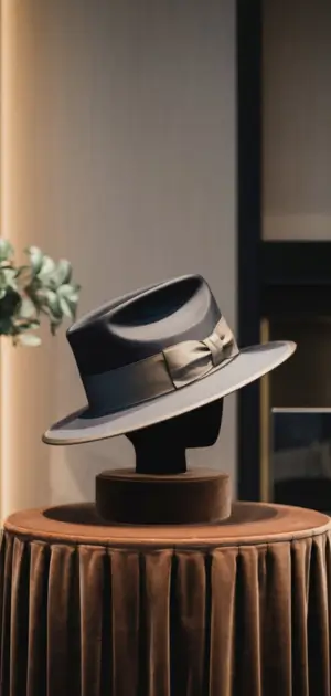 Men's luxury formal hats on elegant displays.
