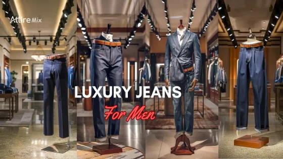 Collage of Luxury Jeans For men and outfits for men.