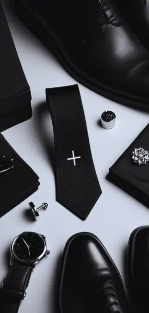Black suit with colorful pocket square and patterned tie
