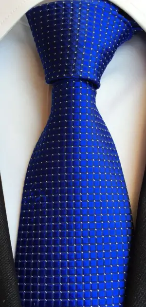 Navy blue ties for men Men's royal blue tie with a detailed checkered texture, ideal for stylish formal attire.