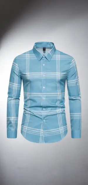 Plaid shirts for men sale Men's light blue and white plaid formal dress shirt, tailored fit with a neat collar.