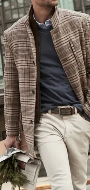 Men's plaid jacket styled with a smart-casual look, perfect for any occasion.