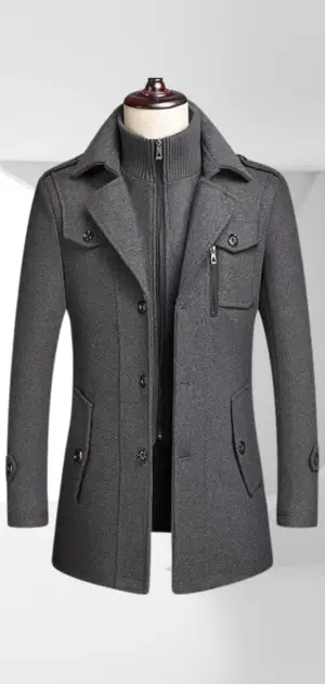 Men’s gray solid coat with a tailored design for both casual and formal settings.