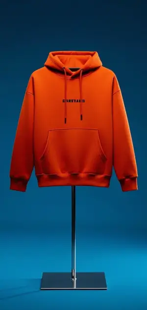 Vibrant orange men’s streetwear hoodie featuring a sleek, minimalist aesthetic.