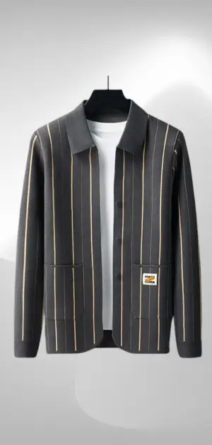 Stylish men's striped jacket with sleek vertical lines for a refined look.