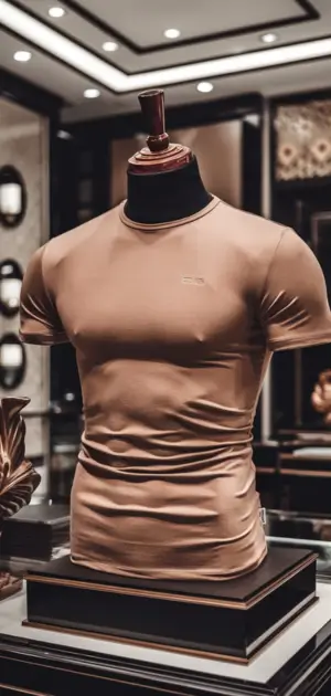 Plain brown mid-range t-shirt on elegant display