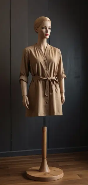 Earth-tone minimalist dress with A-line silhouette