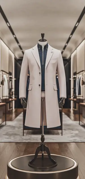 White minimalist coat with blue accents