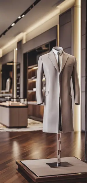 Light grey minimalist coat displayed in store
