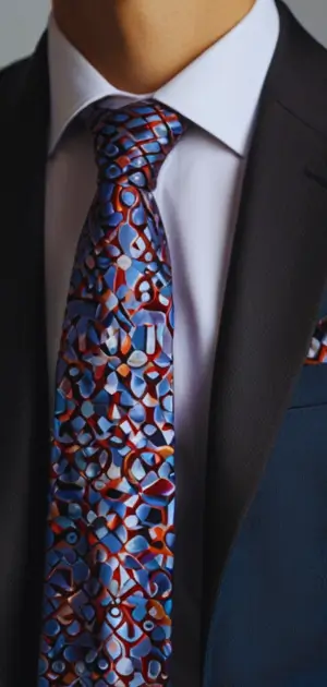 A stylish man wearing an athletic tie at an outdoor wedding.