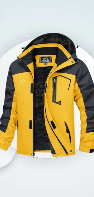 Men’s athletic jacket in striking yellow and black with updated features and a warm, functional design.