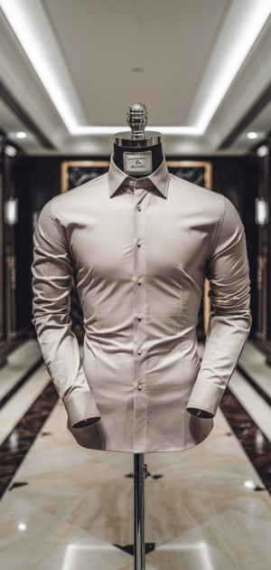 Close-up of a mannequin in a beige shirt